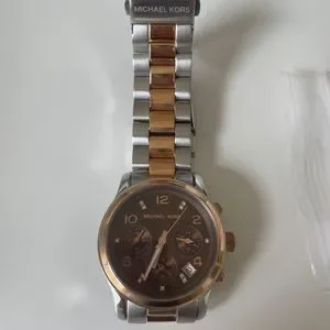 MICHAEL KORS MK5495 LADIES RUNWAY ROSE GOLD STEEL BROWN FACE CHRONOGRAPH WATCH NEW MICHAEL KORS 2 TONE ROSE GOLD+SILVER,CHRONO,BROWN MOP  main image 3